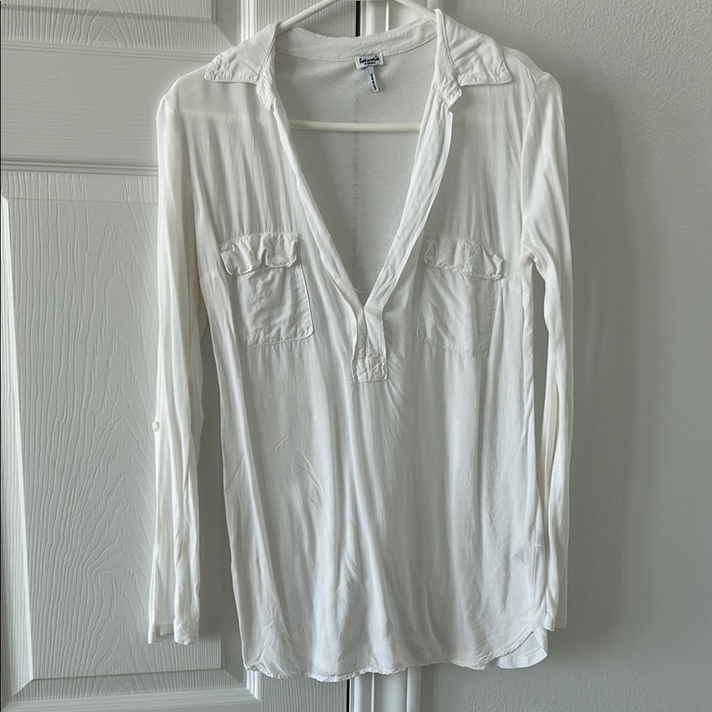 H&M White Long Sleeve Tie Front Blouse